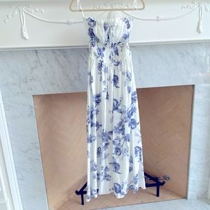 Free People blue and white strapless maxi dress